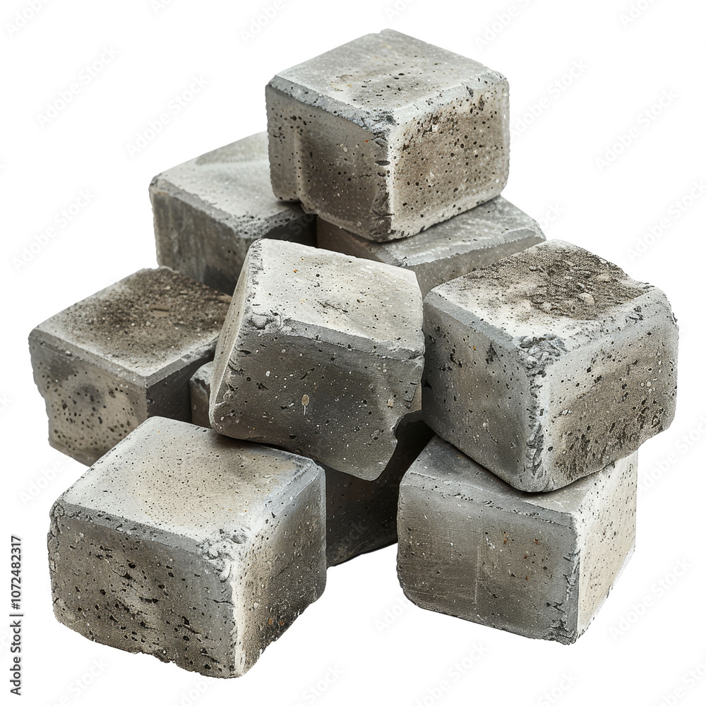 Stack of concrete cubes, isolated on white background, transparent background Stack of concrete cubes, isolated on white background, transparent background