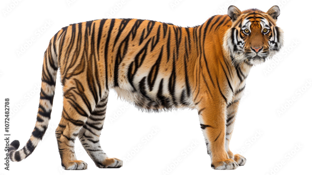 Obraz premium Tiger, majestic striped fur, isolated on white background, transparent background