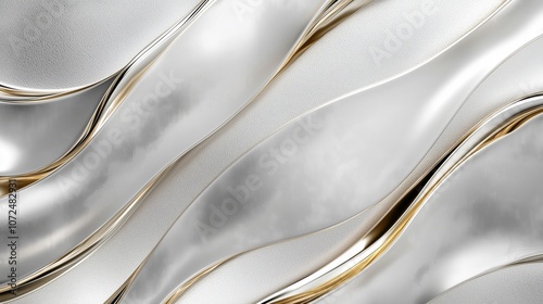 Obraz na płótnie A sleek silver foil texture with patterns forms a stylish backdrop, framed by a golden border and ribbon. w salonie