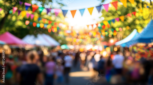 Wallpaper Mural Festive Street Market with Colorful Bunting and Blurred Crowd Torontodigital.ca