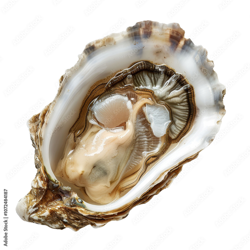 Fresh oyster with shell, close-up, isolated on white background, transparent background Fresh oyster with shell, close-up, isolated on white background, transparent background