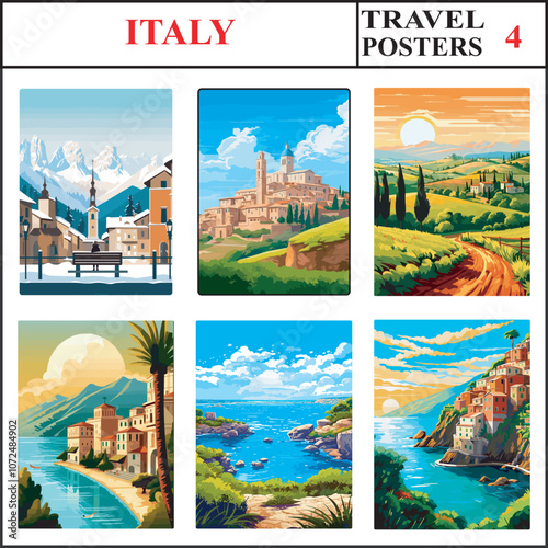 Italy Cortina D Ampezzo Urbino Tuscany Travel Poster Wall Art Print Collection Set Part 4
