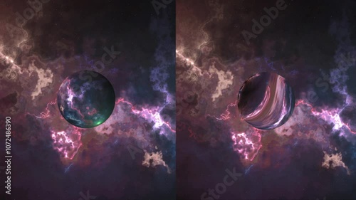 Collection of various space animations with asteroids and nebulae