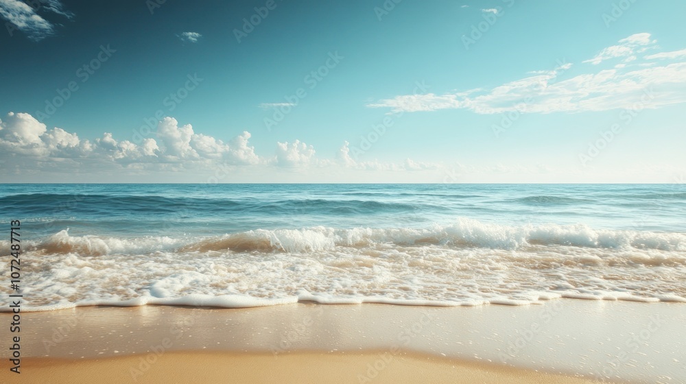 Fototapeta premium Tranquil Beach Scene with Foamy Waves
