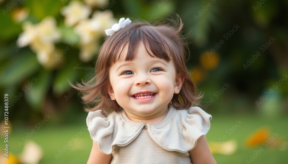 A little girl with a big smile, enjoying a sunny day outdoors. A little girl with a big smile, enjoying a sunny day outdoors.