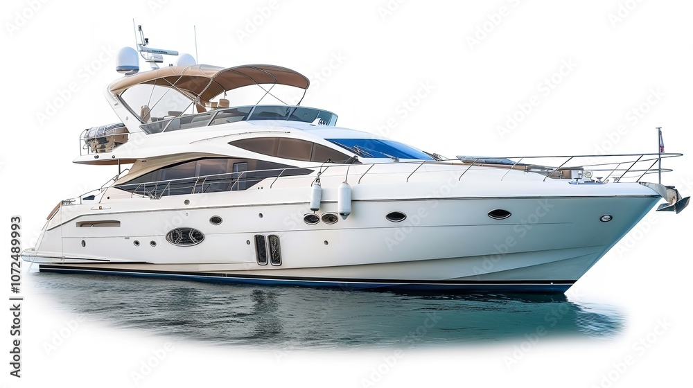 An elegant yacht set against a white backdrop, Generative AI. An elegant yacht set against a white backdrop, Generative AI.