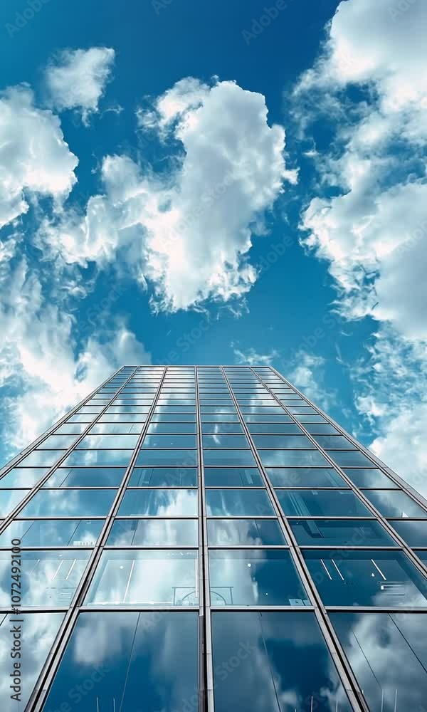 glass skyscraper reflecting clouds and blue sky, modern architecture concept glass skyscraper reflecting clouds and blue sky, modern architecture concept