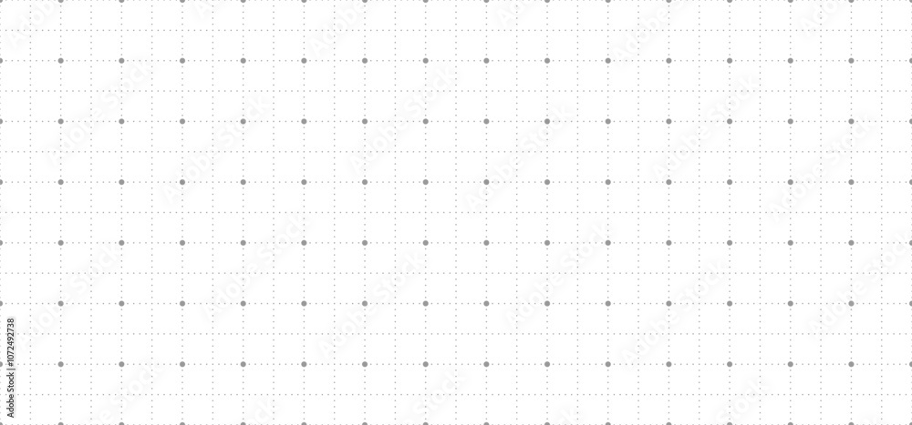 Coordinate grid background. Seamless gray grid pattern with large and small dots, creating a geometric digital design. Seamless cage pattern for a notebook