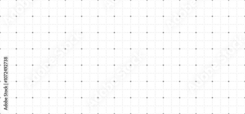 Coordinate grid background. Seamless gray grid pattern with large and small dots, creating a geometric digital design. Seamless cage pattern for a notebook