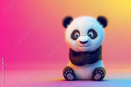 Banner with adorable animated baby pandas against a background of vibrant colors, Generative AI.