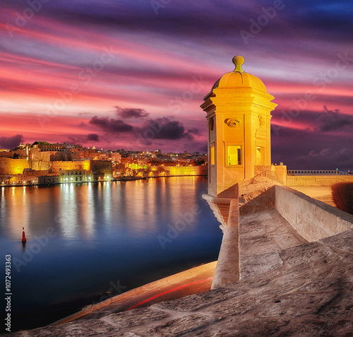 Gardjola overlooking Valletta at sunset - Cityscape photo