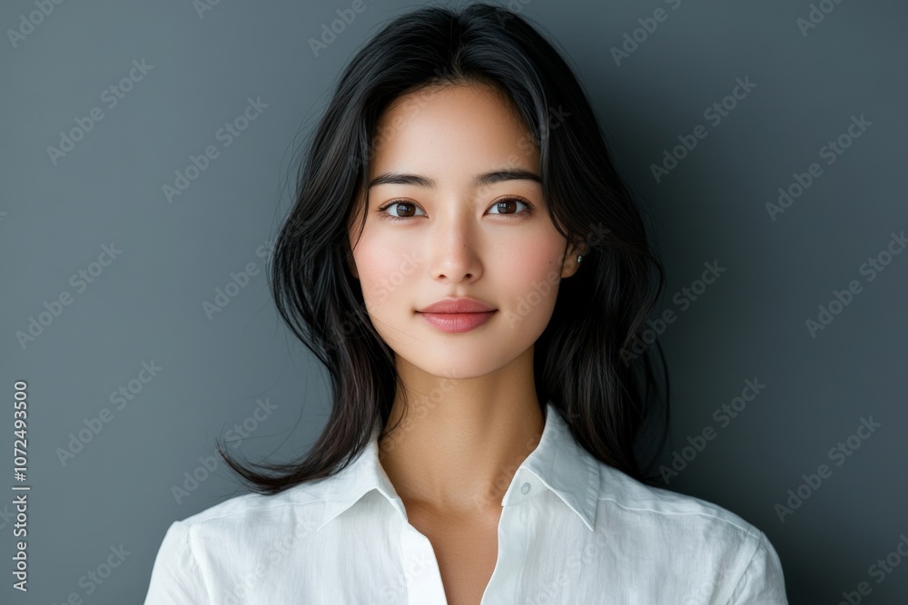 A minimalist portrait of a woman with a serene expression, wearing a crisp white blouse, set against a neutral background, exuding elegance and simplicity. A minimalist portrait of a woman with a serene expression, wearing a crisp white blouse, set against a neutral background, exuding elegance and simplicity.