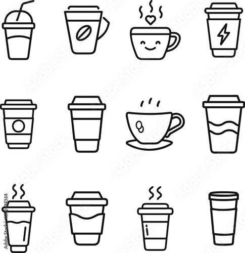Wallpaper Mural Coffee Cup Icons Takeout, Hot, Cold, Energy, Love Torontodigital.ca