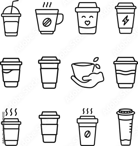 Wallpaper Mural Coffee Cup Icons Set,  Various Designs  Styles Torontodigital.ca