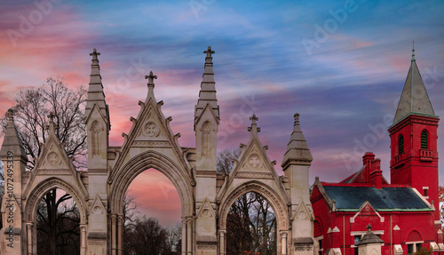 The Crown Hill Cemetery Gateway Historical Landmark Architecture in Indianapolis, Marion County, Indiana