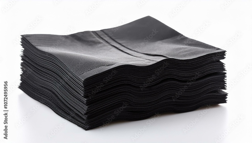 stack of black paper napkins on white background stack of black paper napkins on white background