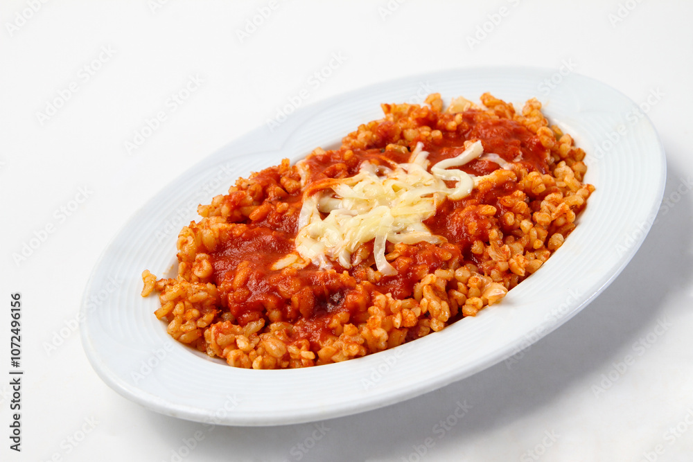 bulgur appetizer with cheese and tomato sauce
bulgur appetizer with cheese and tomato sauce