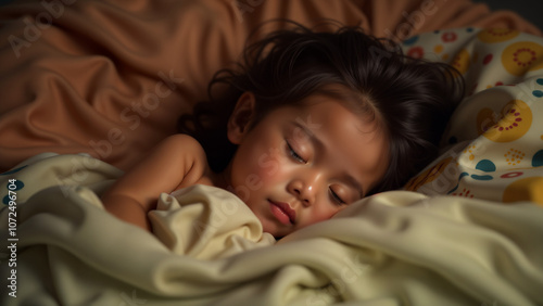 A Heartwarming Bond: A Little Girl Sleeping Comfortably in Her MotherÆs Embrace in a Blanket Fort