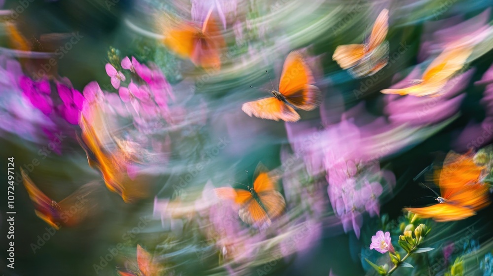 Abstract photo of butterflies and flowers with motion blur. Abstract photo of butterflies and flowers with motion blur.