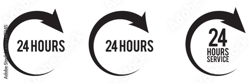 24 hours vector icon. 24 hours icon flat style on a white and black background. vector illustration.