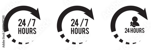 24 hours vector icon. 24 hours icon flat style on a white and black background. vector illustration.