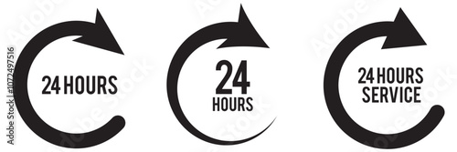 24 hour assistance icons. 24 hours 7 days in week support icons. Vector images