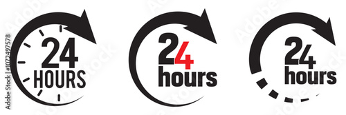 24 hour assistance icons. 24 hours 7 days in week support icons. Vector images