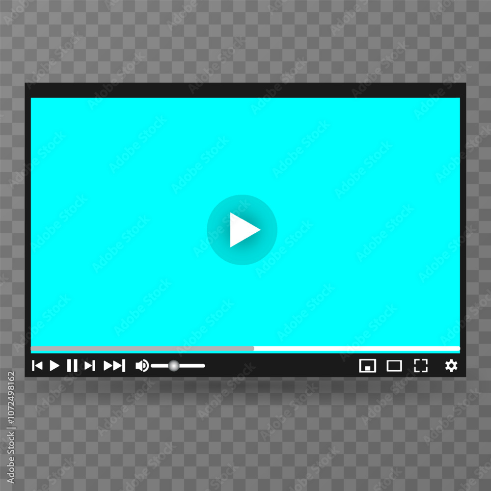 Realistic video player with shadow . Vector illustration. Realistic video player with shadow . Vector illustration.