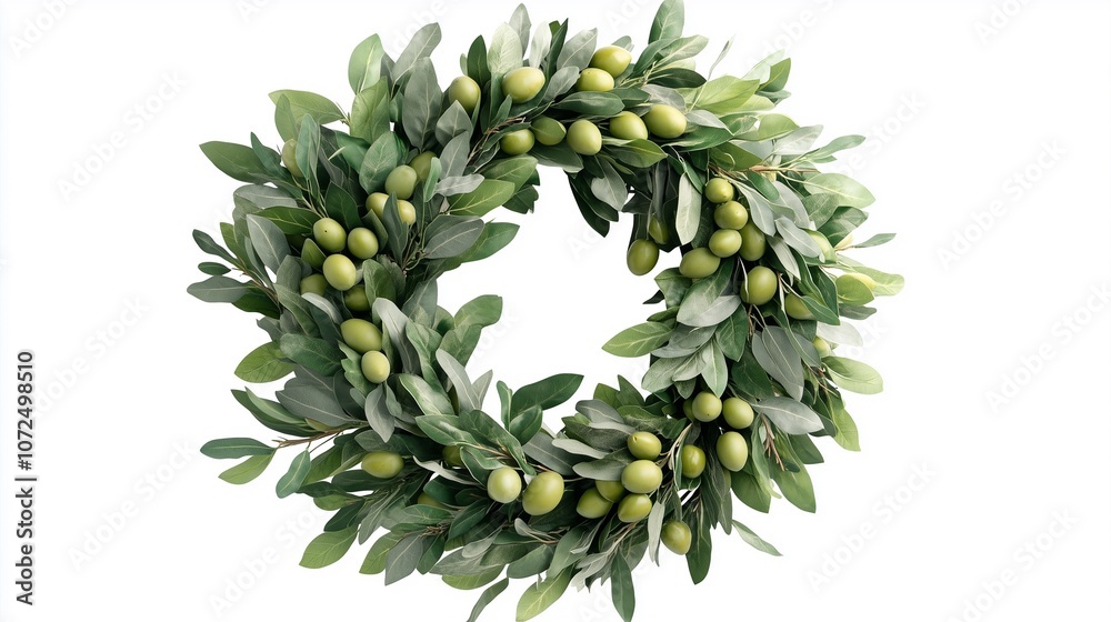 handmade wreath made of olive branches for decoration isolated on white background