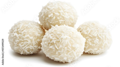 Food, Sweet, Coconut Truffle, Photo Realistic, White Background, Wallpaper, Cover and Screen for Smartphone, PC, Laptop, 9:16 and 16:9 Format