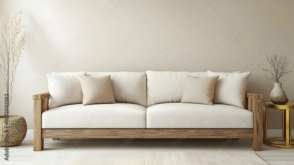 Minimalist Modern Living Room with Pale Beige Walls, Dark Wood Sofa, and Gold-Accented Coffee Table, Featuring Bold Minimalism and Soft Ambient Lighting Minimalist Modern Living Room with Pale Beige Walls, Dark Wood Sofa, and Gold-Accented Coffee Table, Featuring Bold Minimalism and Soft Ambient Lighting