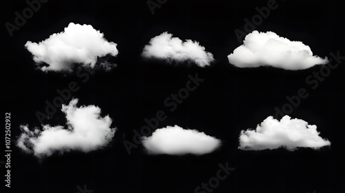 Set realistic cloud fog isolated on black background