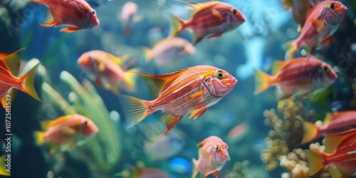 Sargocentron spiniferum school of fish, or Sabre squirrelfish, in the wild, Generative AI. photo