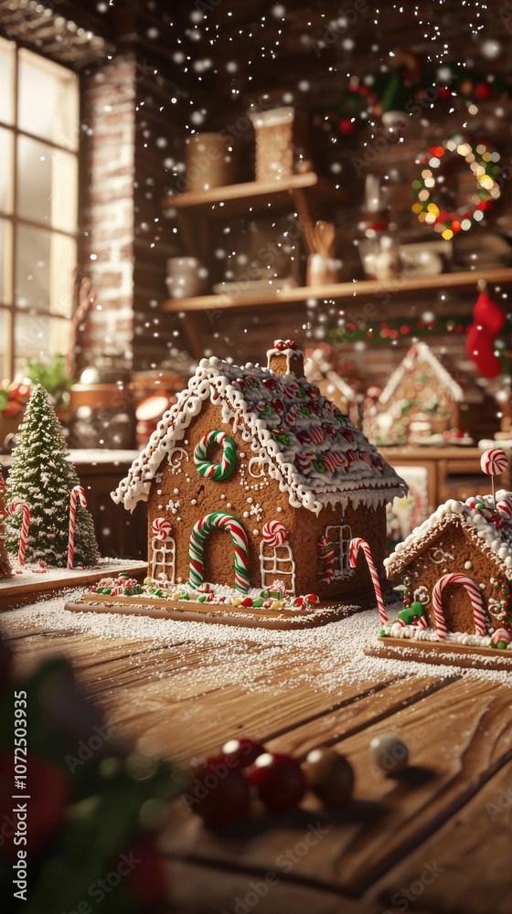 Fototapeta premium Gingerbread Houses Cozy Kitchen Christmas Baking Decor
