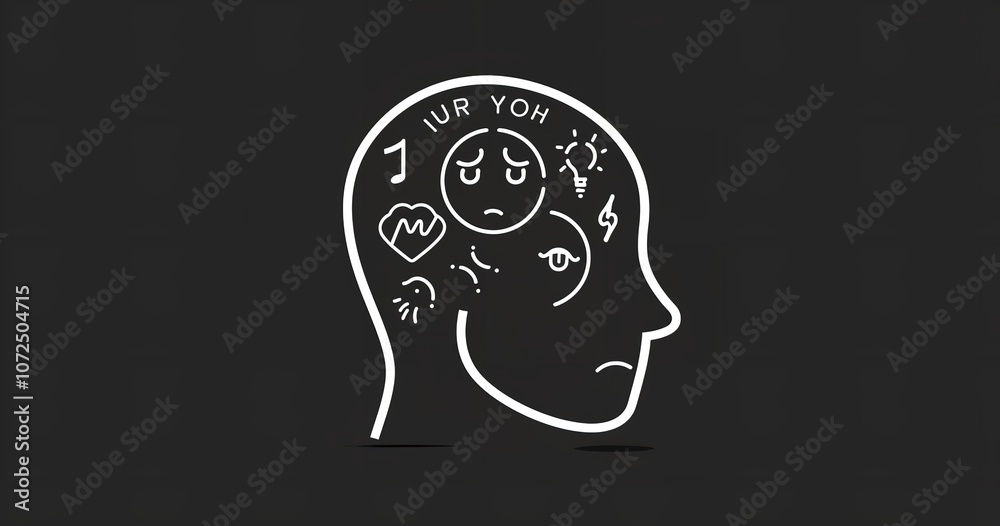 symbols for both positive and negative emotions on the contour of a head. symbolizes emotional equilibrium, Generative AI. symbols for both positive and negative emotions on the contour of a head. symbolizes emotional equilibrium, Generative AI.