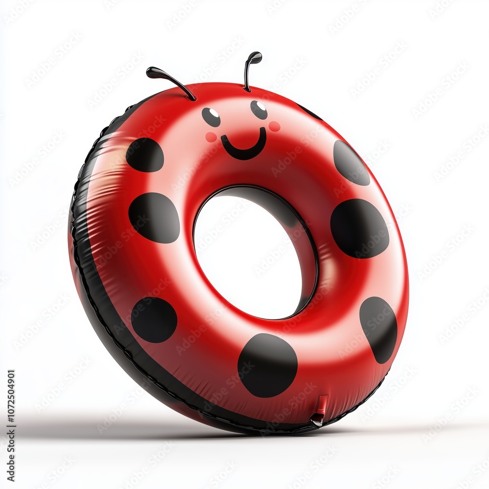 Obraz premium Cheerful ladybug inflatable swim ring perfect for children's summer fun by the pool