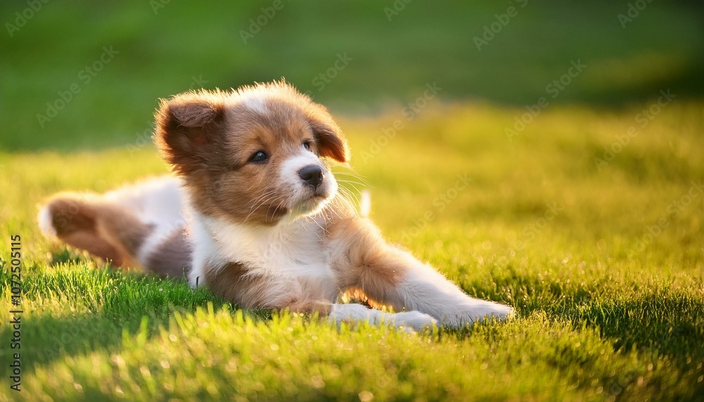 playful puppy rolling on the grass and wagging its tail playful puppy rolling on the grass and wagging its tail