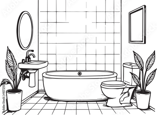 Bathroom interior vector coloring page