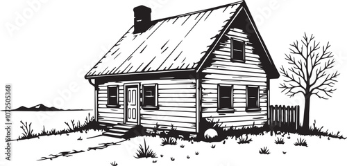 Country house vector sketch in farm background
