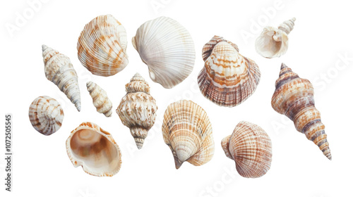 Collection of sea shells on a transparent background