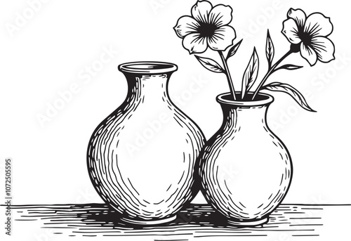 Vases with flowers vector sketch