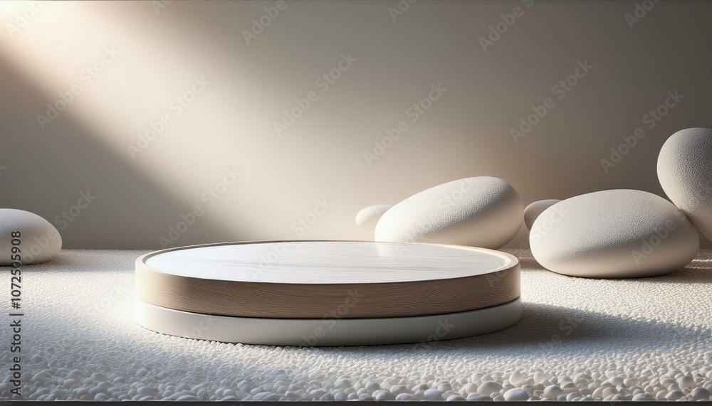 Minimalist podium with stones