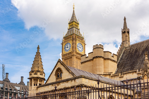 Big Ben and towers of Houses of parliament, London, Uk