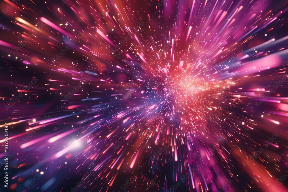 Abstract cosmic background with glowing streaks of light and scattered stars. Abstract cosmic background with glowing streaks of light and scattered stars.