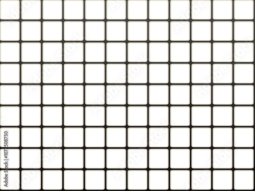 Hand drawn abstract illustration of seamless pattern of white squares with round corners isolated on black background