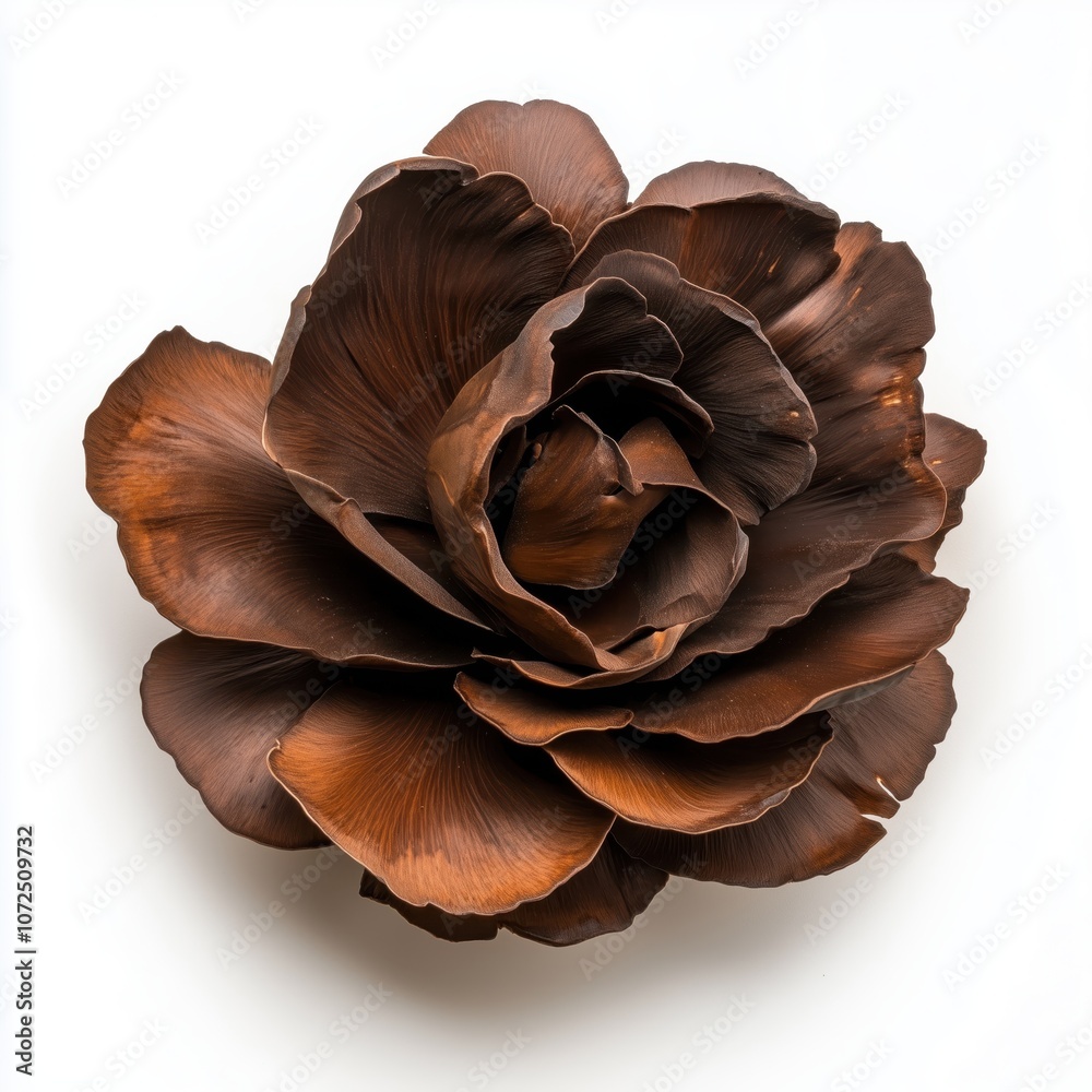 Obraz premium A stunning maitake mushroom with layered edges stands alone against a bright white backdrop