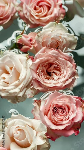 Pink roses in bloom with soft background, romantic floral concept