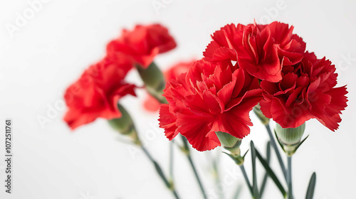 Beautiful red carnation flowers isolated on white background
