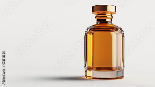 A glass bottle, mock-up filled with amber liquid, likely representing a drink or fragrance.