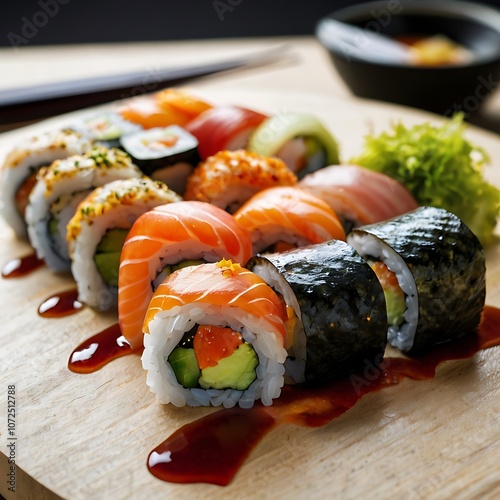Delicious Sushi assortment of Sushi rolls Served